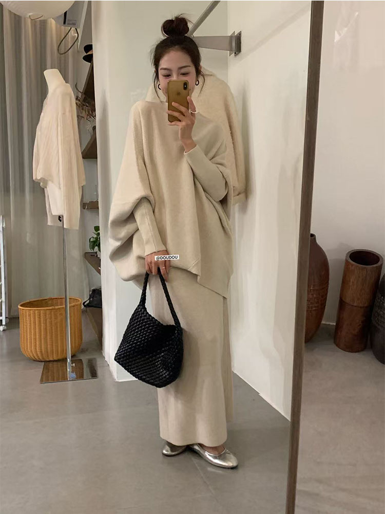 【豆豆】2025秋冬新款韩版时尚气质显瘦长袖上衣+高腰半身裙套装女