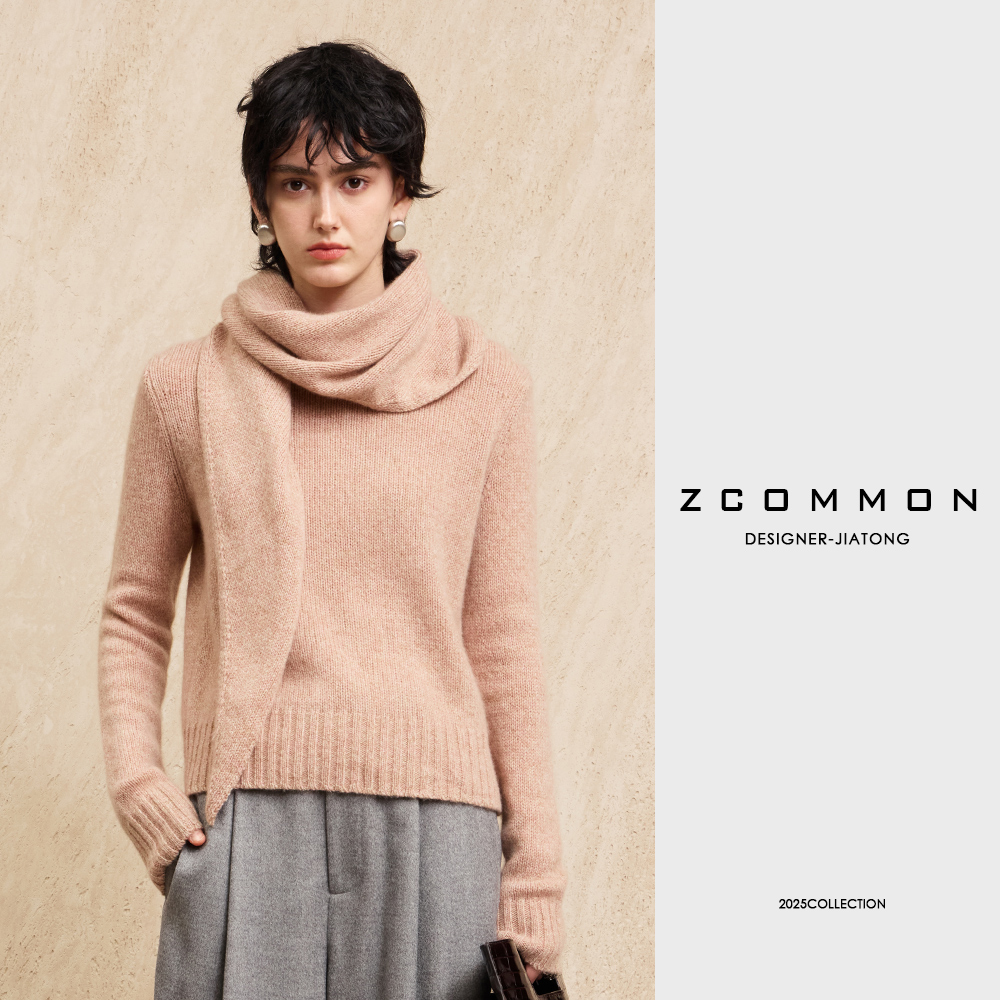 Z common冬季【山羊绒】加厚纯色羊绒气质圆领长袖针织衫 2405179