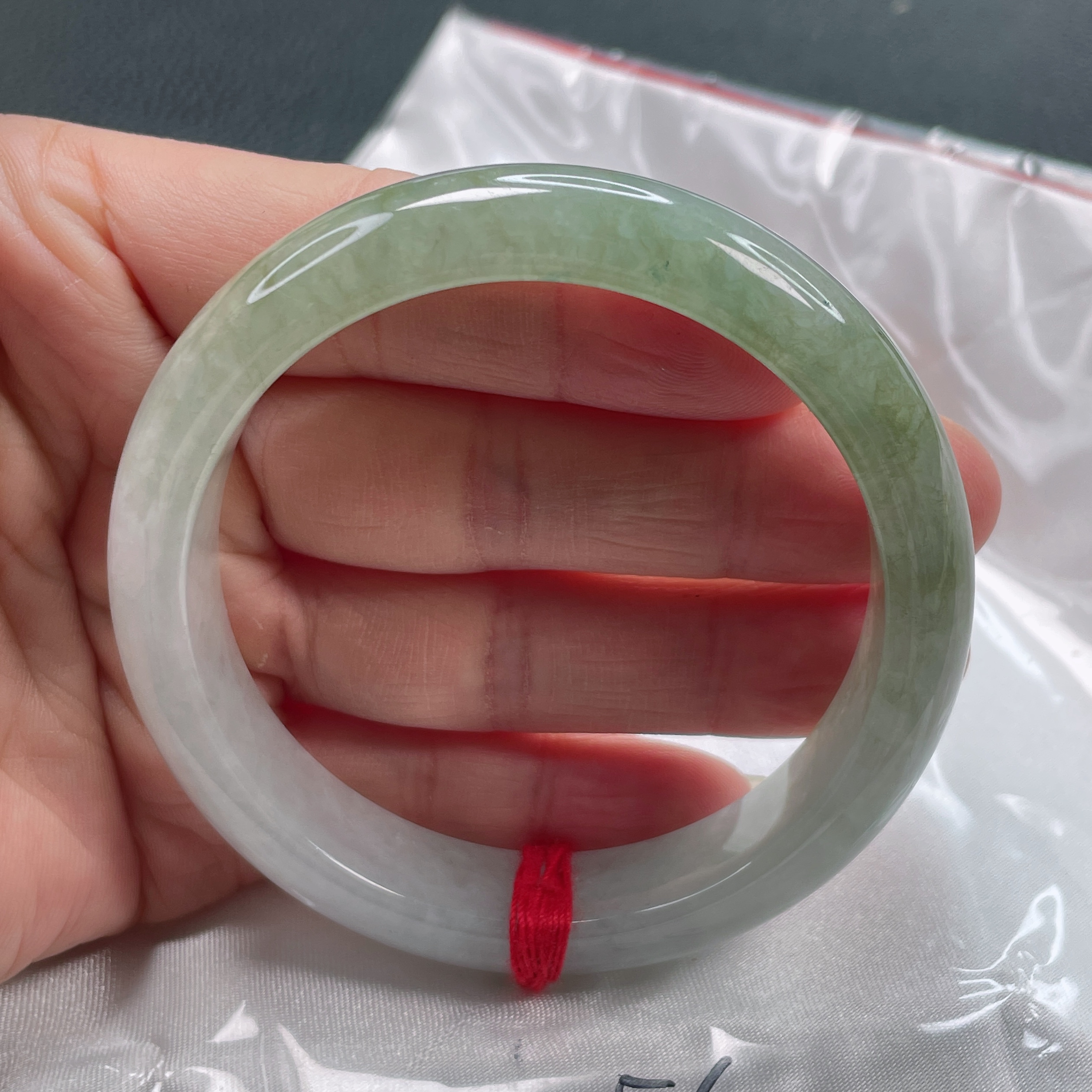 0524缅甸天然翡翠A货56圈冰润半山半水手镯时尚百搭少女妈妈款