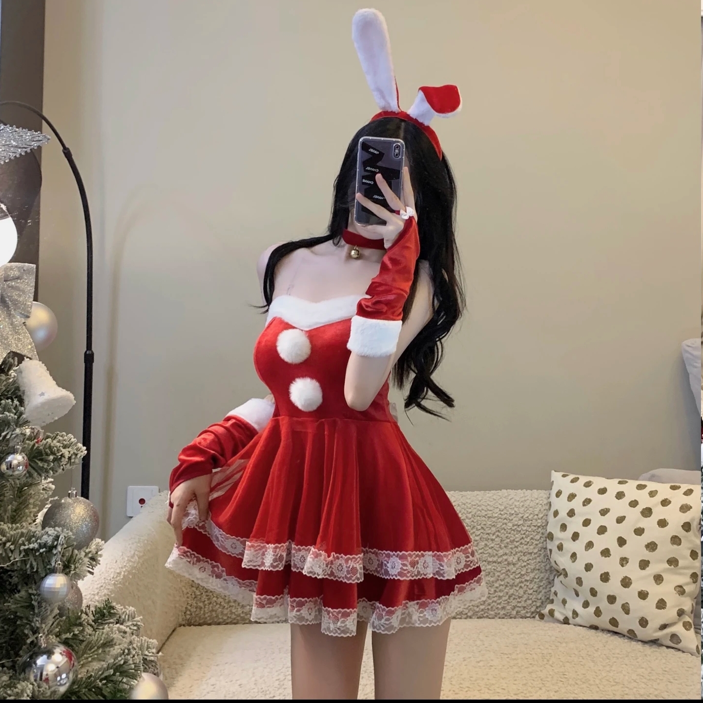 圣诞装【80-150】兔女郎演出服可爱性感抹胸蕾丝少女风cosplay制服