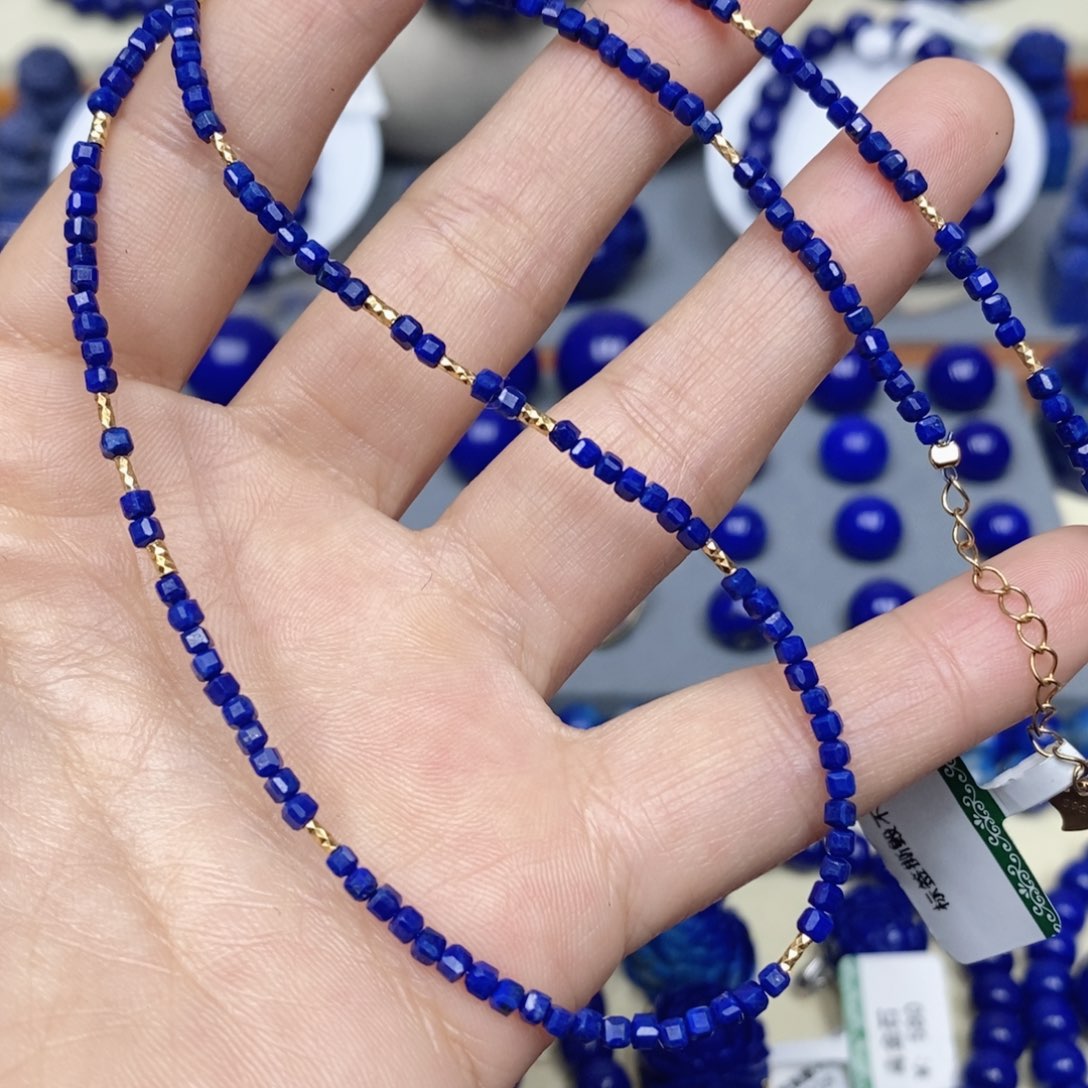 青金石银S925镀金镶嵌颈饰