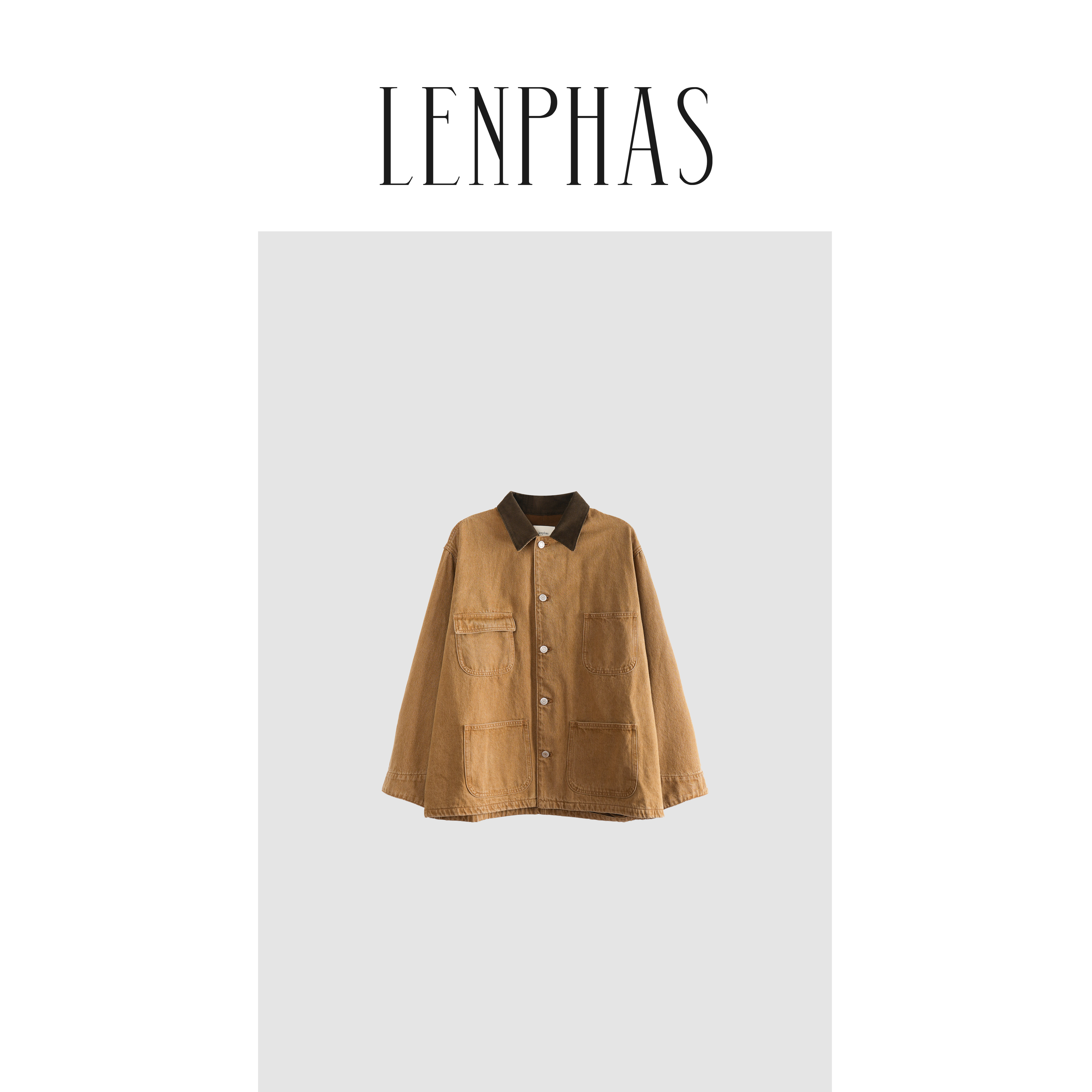 【LENPHAS】水洗牛仔撞色翻领工装外套