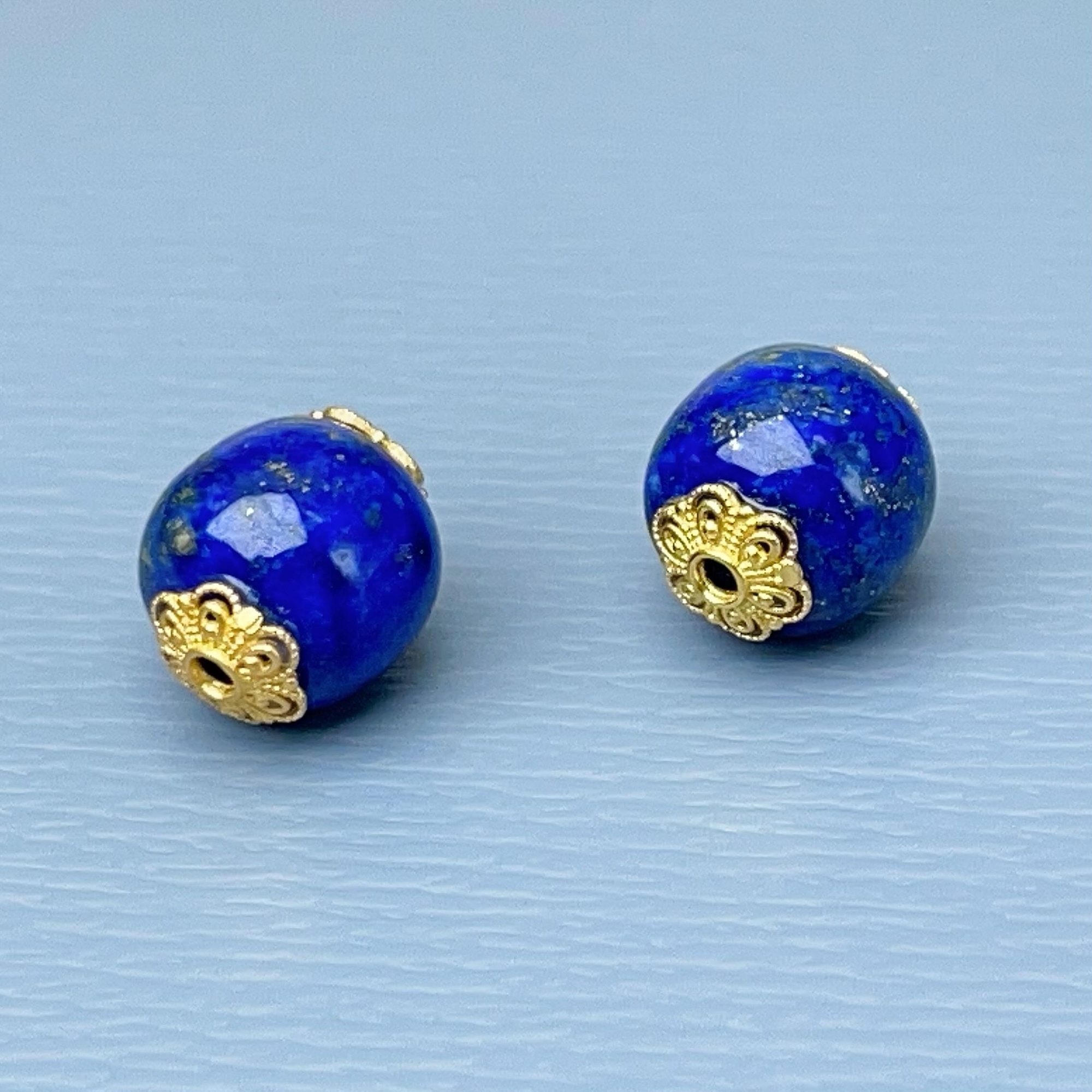 【千奇饰品】A324 天然青金石老型珠镶嵌花托隔珠通孔约9*11mm