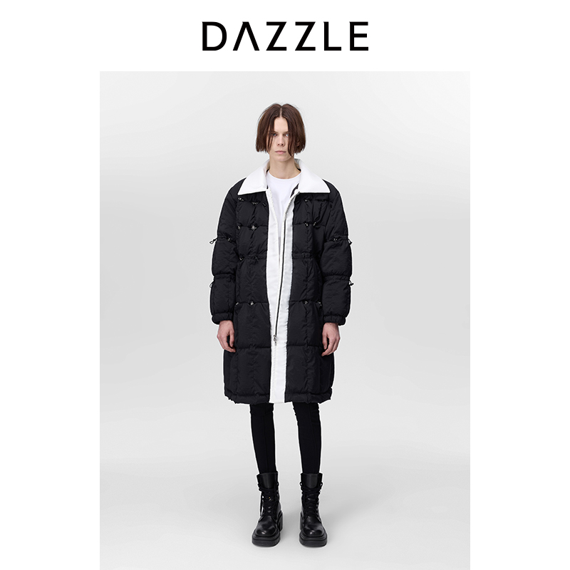 DAZZLE地素重工钉珠冬翻领收腰羽绒服女2H4K4021A