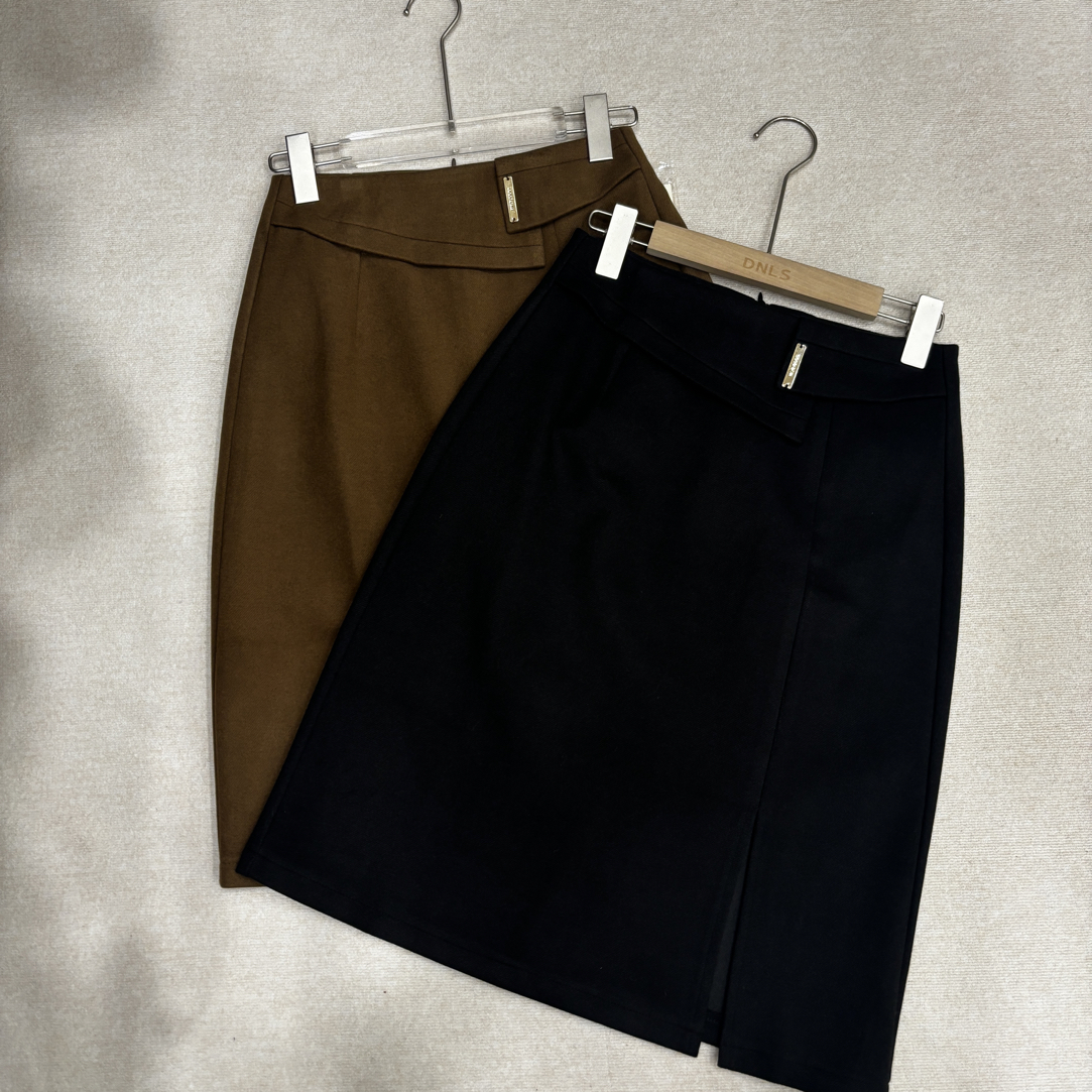 高腰侧开叉毛呢半身裙22920