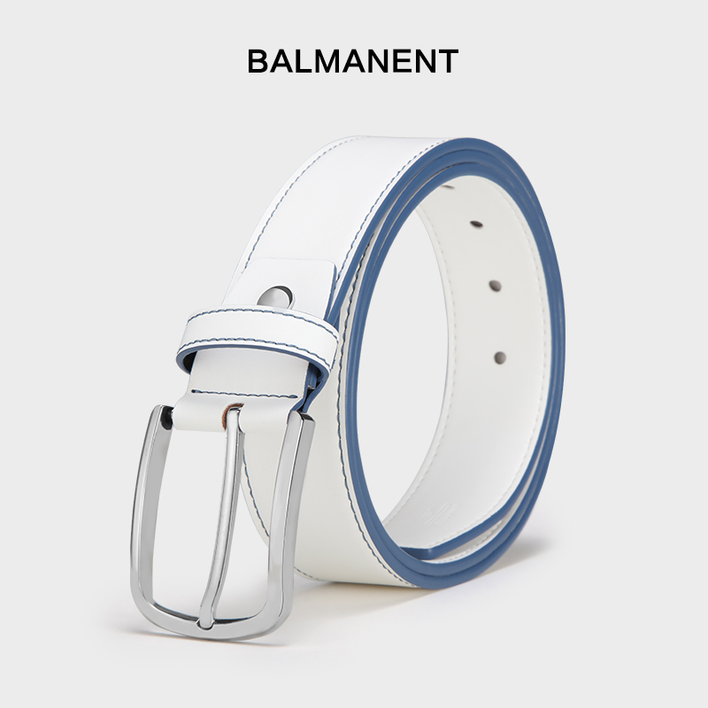 2025新款男士针扣白色皮带牛皮真皮韩版简约时尚潮流裤休闲腰带
