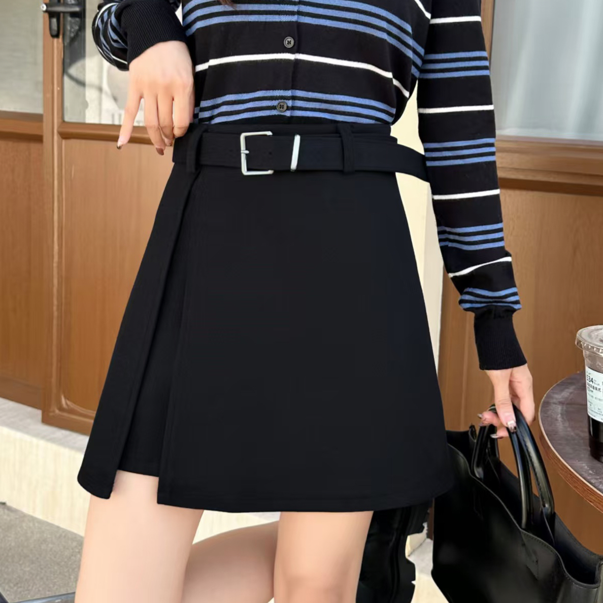 韩版 秋冬新款2025加厚毛呢半身裙侧开叉裤裙百搭纯色高级感短裙