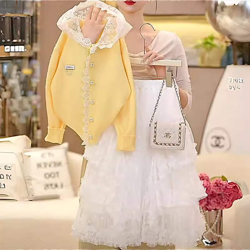 新品巴拉巴拉针织春季新款蕾丝连帽毛衣仙女裙休闲套装童装卫衣女