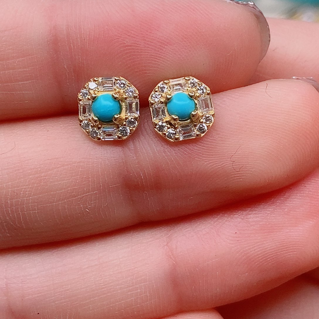 绿松石耳饰银S925镶嵌