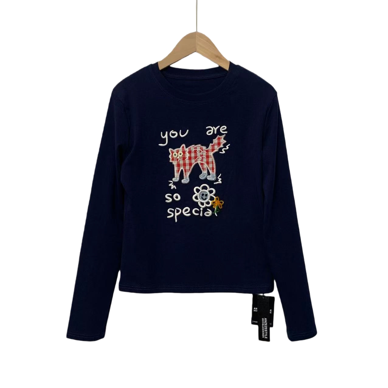 2025秋冬季新款小众设计格子猫印花修身时尚打底时髦上衣