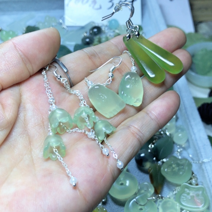 【闪购商品】蛇纹石玉耳环未镶嵌0*0