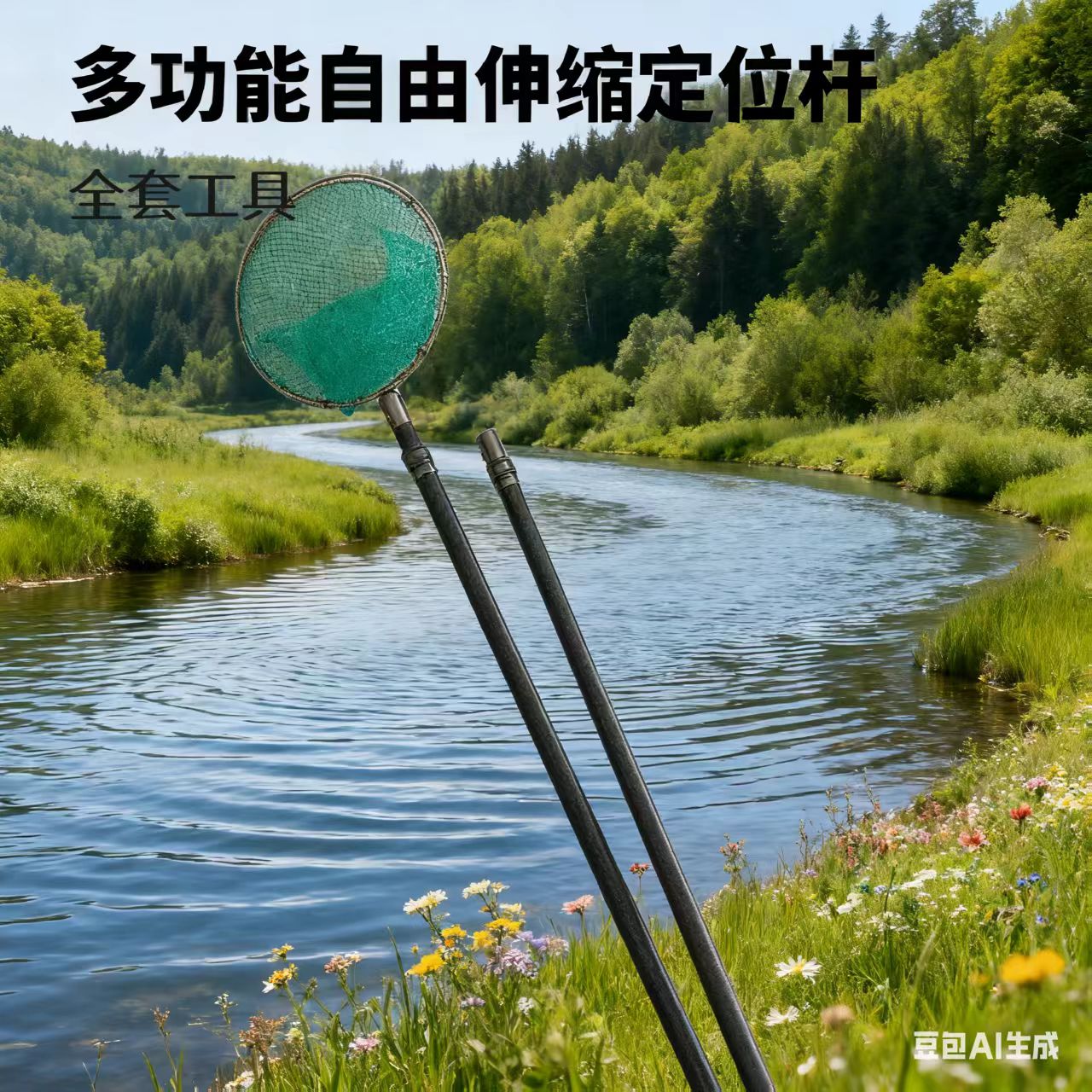 加厚加固加硬自由伸缩定位绝缘双杆抄网伸缩杆抄网杆户外抄网竿