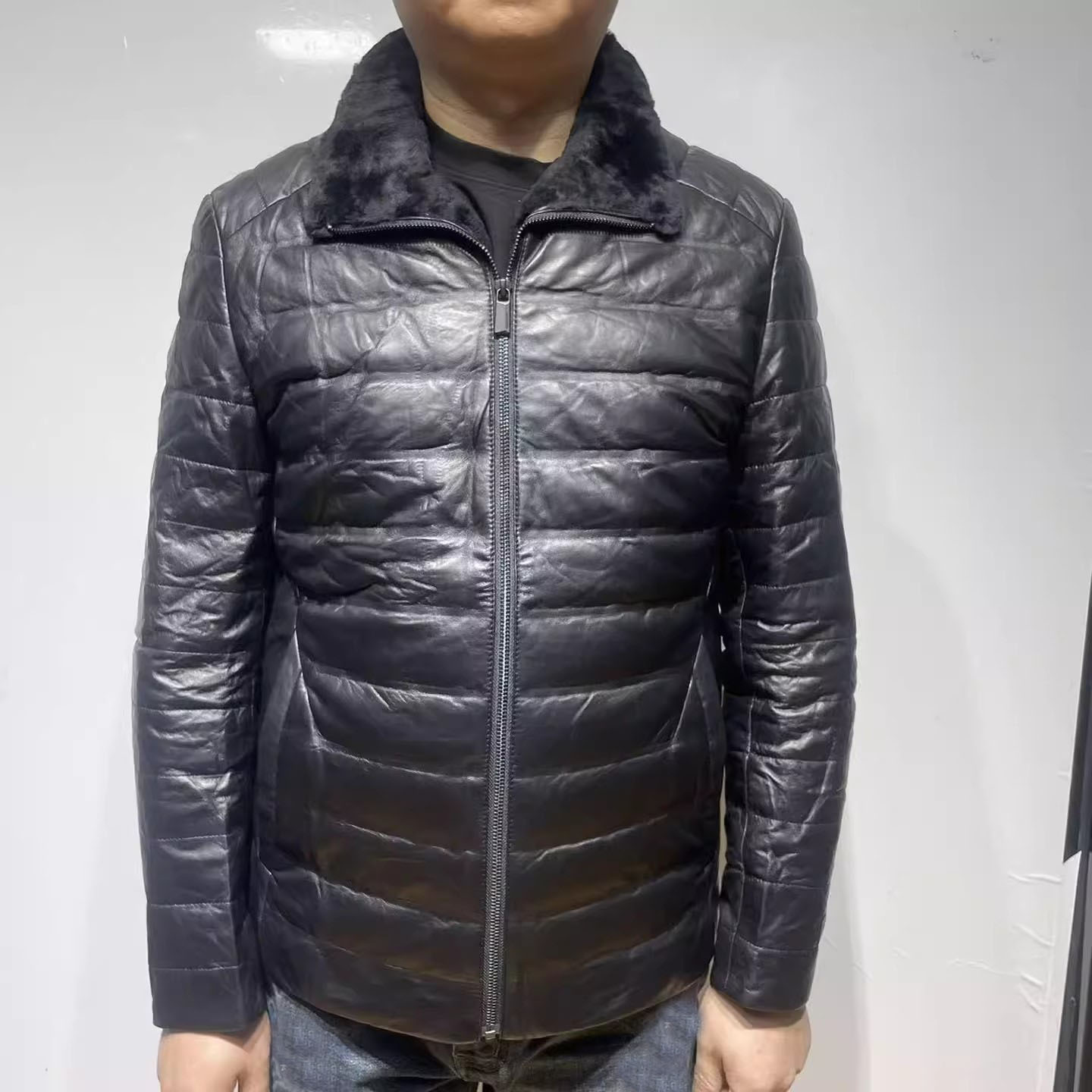 H1264秋冬款男士皮羽绒 羊皮革拉链商务休闲外套皮衣 时尚都市