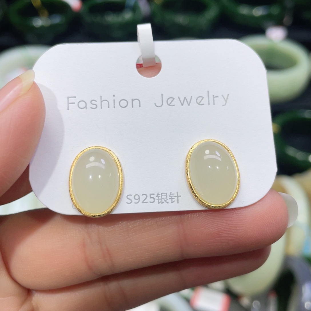银S925镶嵌和田玉耳饰