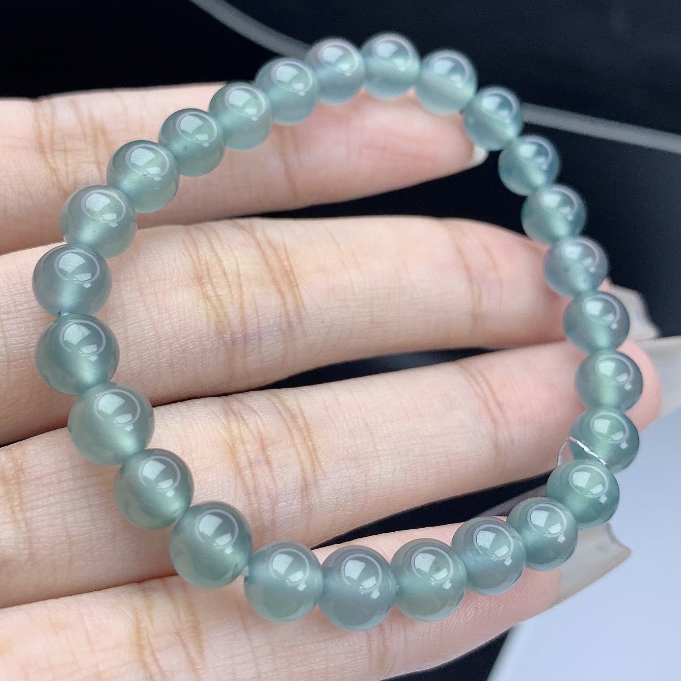 天然A货翡翠蓝翡蓝色圆珠手链手串单圈T卡6.7mm