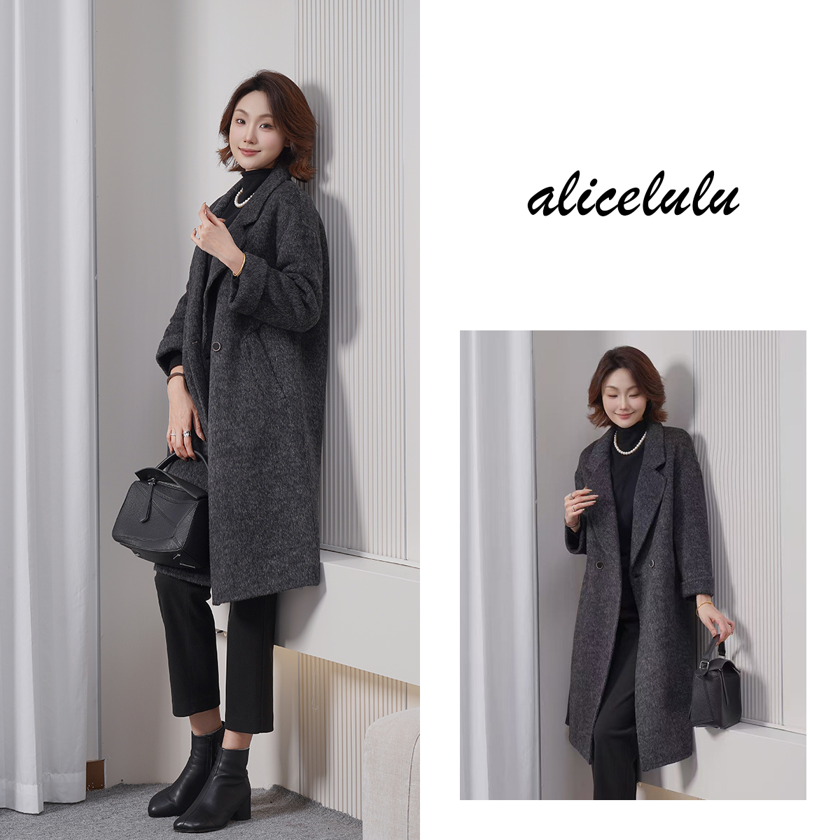 alicelulu云雾间.毛呢大衣经典翻领率性通勤S2145490Tr