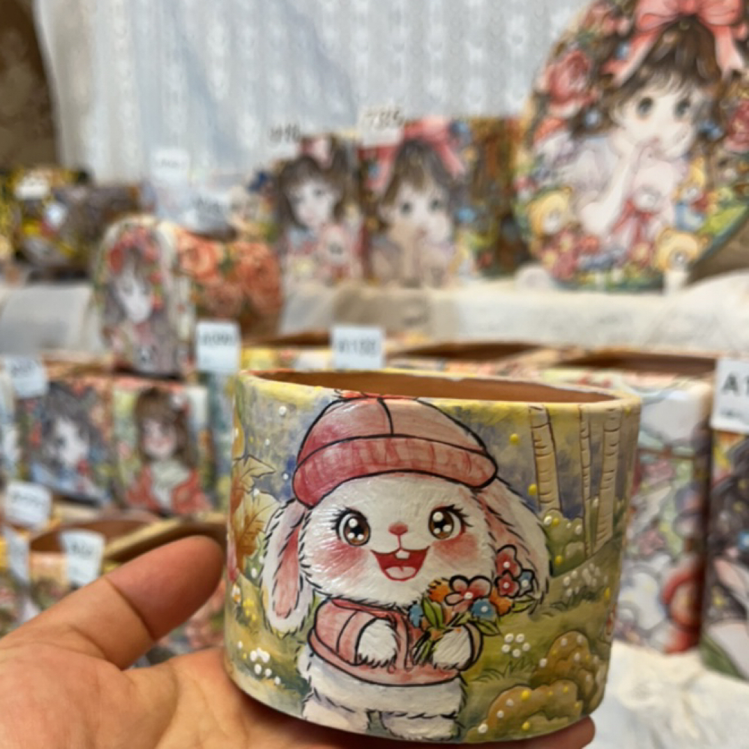 小兔子透气吸水景德镇手工多肉花盆