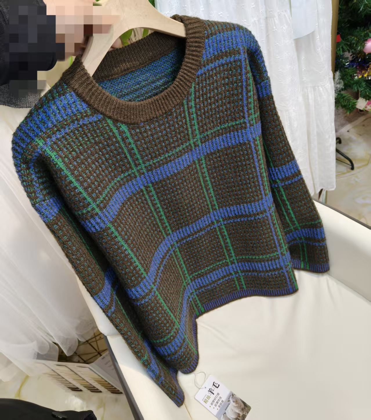 【复古磁场～绿野仙踪】】韩系时髦复古方块撞色厚款针织衫套头毛衣