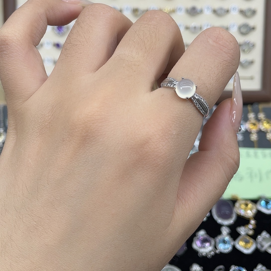 岫玉银S925镶嵌戒指