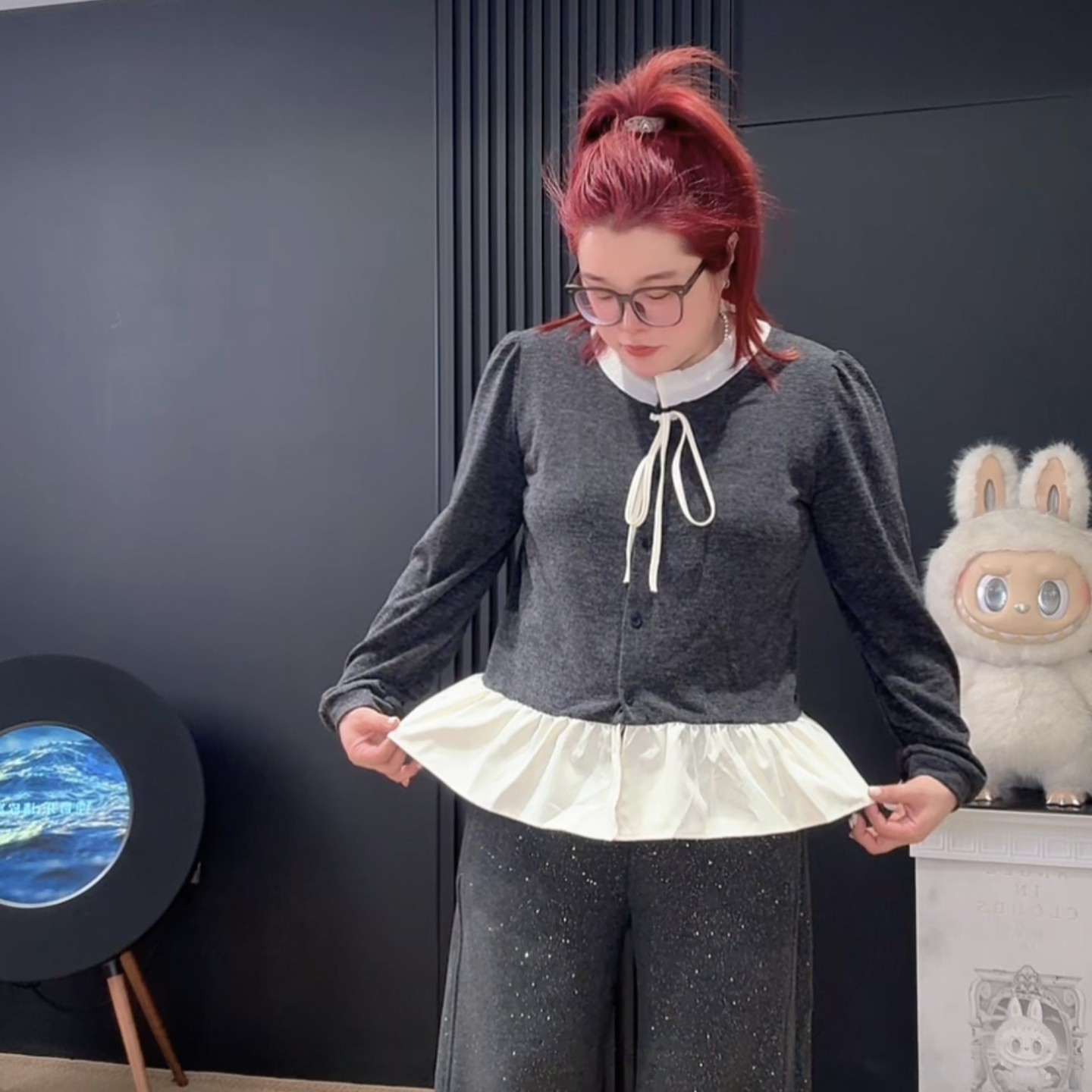 「涵涵家」韩系木耳边蝴蝶结绑带开衫上衣洋气时尚针织衫女#8989