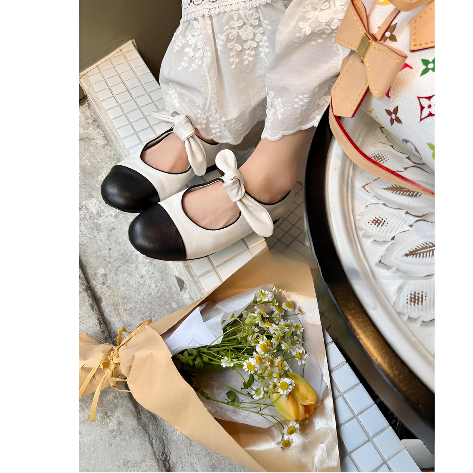 【大老板专属】小香风平底单鞋女新款法式气质蝴蝶结白色玛丽珍鞋
