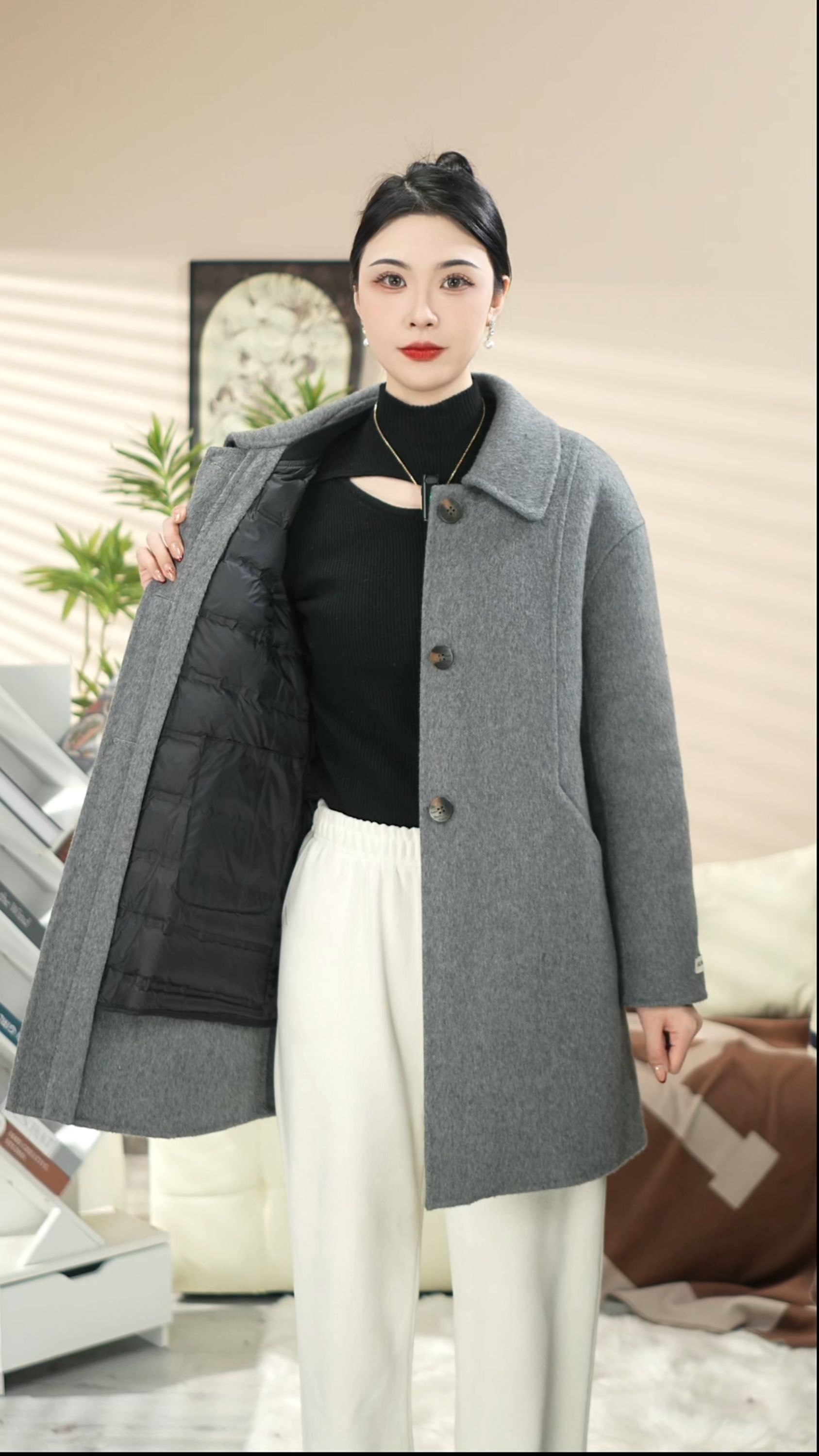 25秋冬新款女装可拆卸羽绒内胆羽绒服羊毛大衣毛呢外套-1121