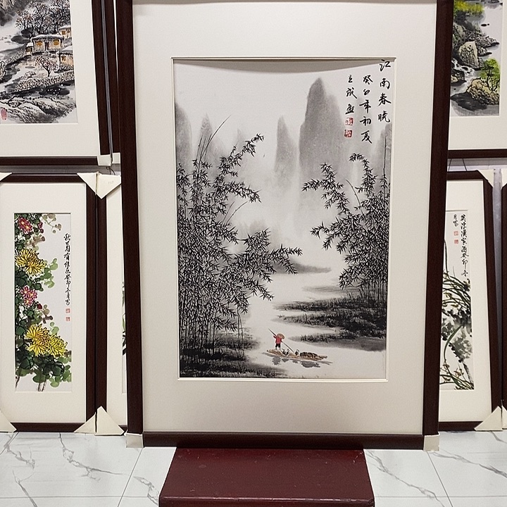 国画手绘作品带框发货65*65
