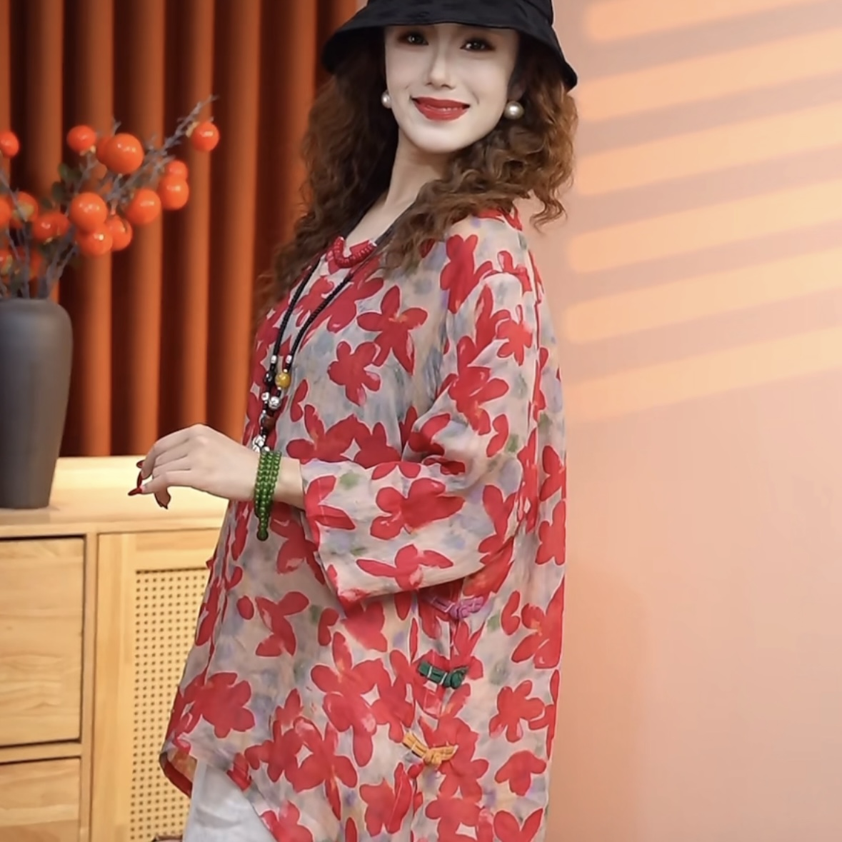 【“映山红”】2025新款休闲宽松百搭苎麻中长款女上衣70197