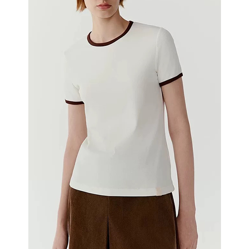 原单非市面货！“小禾棉丝螺纹”撞色针织布弹力白色T恤C690