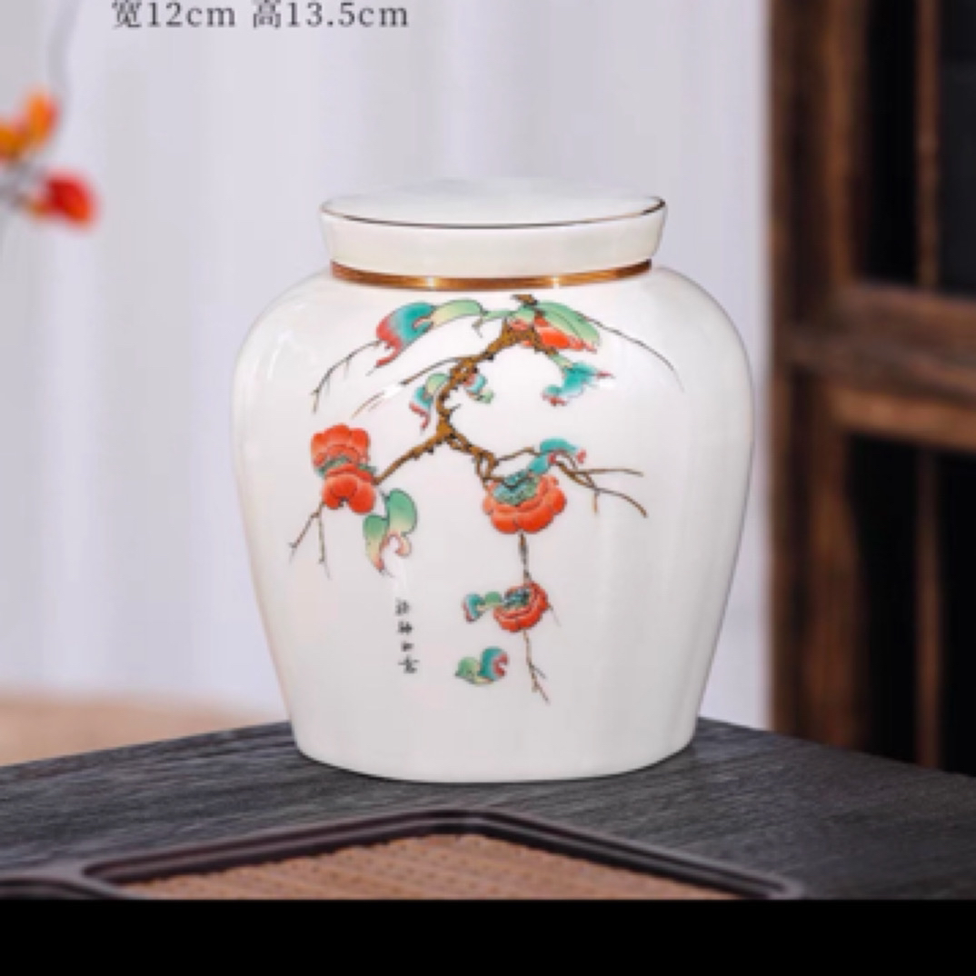当代 高档精品事事如意陶瓷国潮风珐琅彩螺纹罐陶瓷密封罐