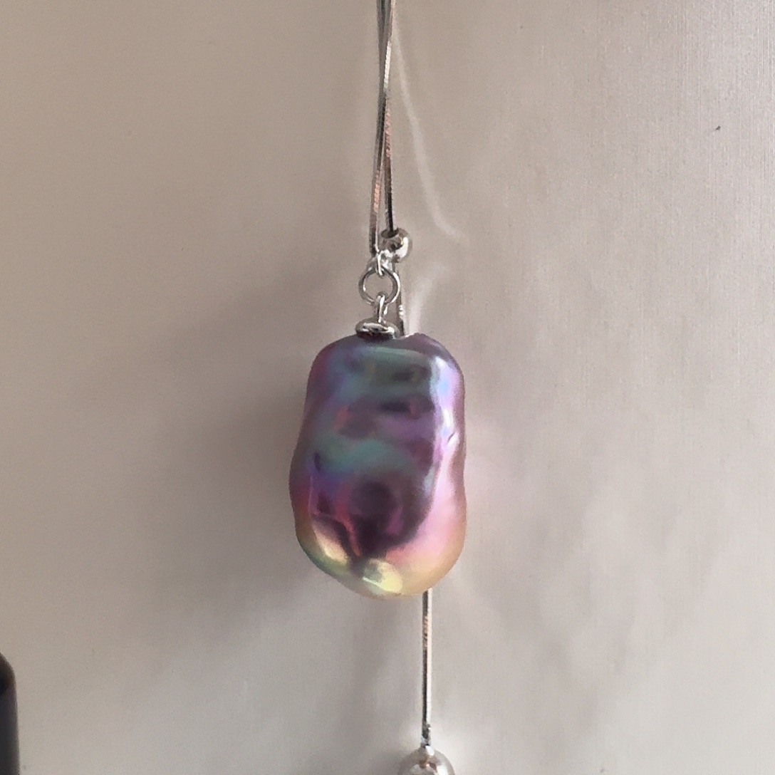 淡水珍珠颈饰银S925镶嵌紫色巴洛克套链