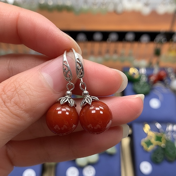 玛瑙/玉髓银S925镶嵌耳环12左右