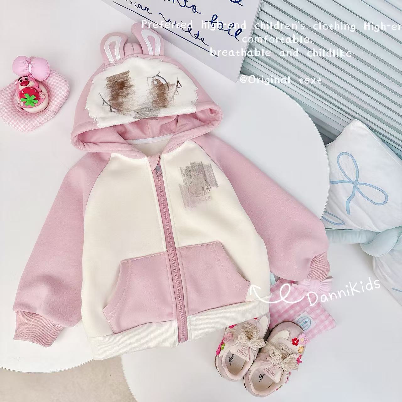「Dannirabbit」【版型超好】秋款&女童插肩袖拼色加绒外套【G-5351】