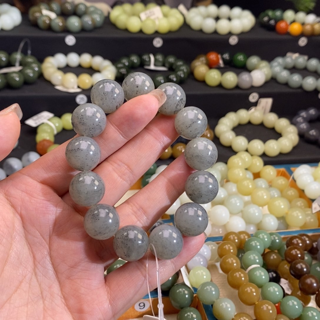 和田玉手链 16MM未镶嵌青花