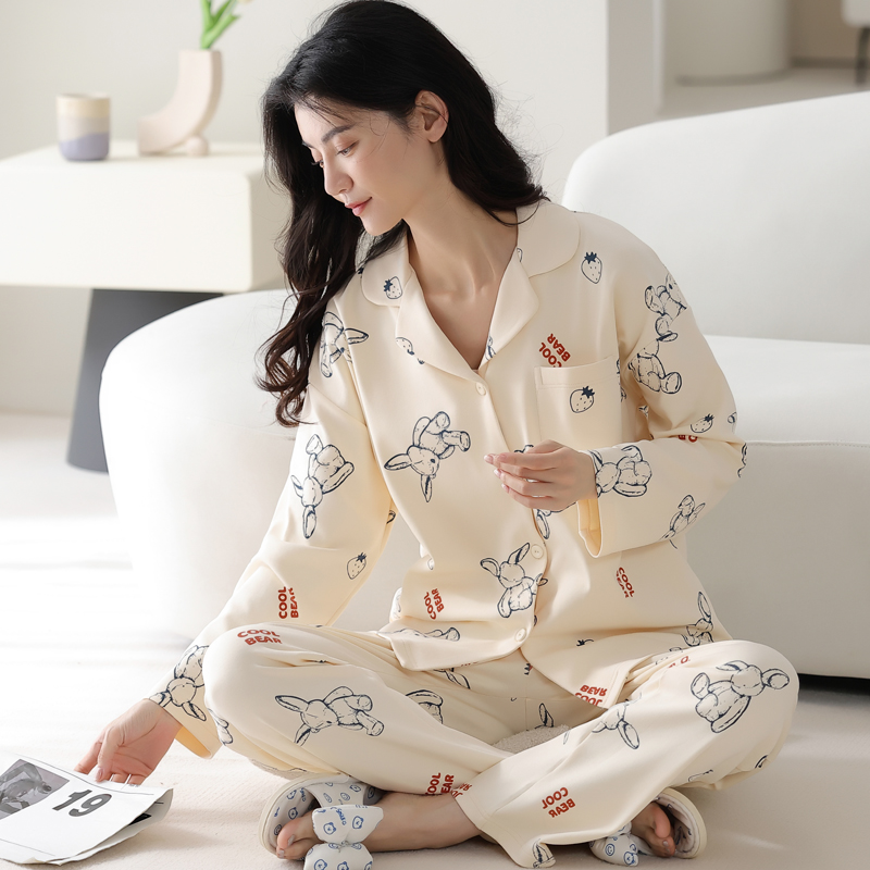 郑小姐~100%双面棉女家居服秋冬季纯棉睡衣长袖套装卡通睡衣