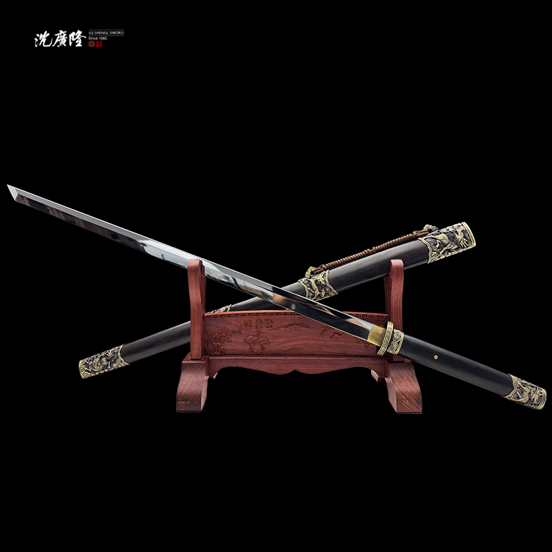 龙泉沈广隆-祥麟唐刀 大V口 黑檀木 黄铜 宝剑 手工 未开刃