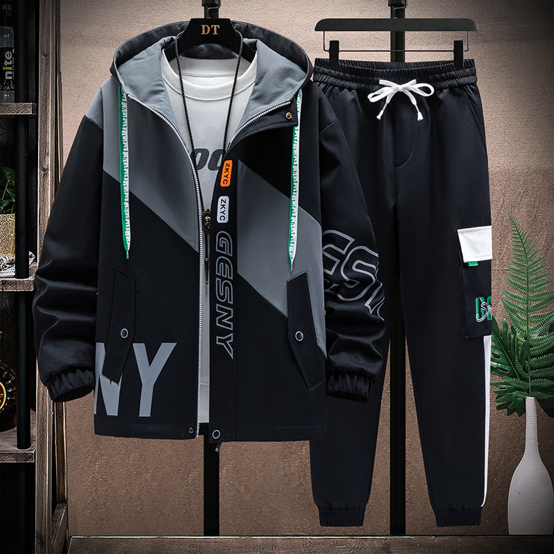 男士夹克2025春秋季时尚休闲套装青少年学生外套男孩连帽运动衣服