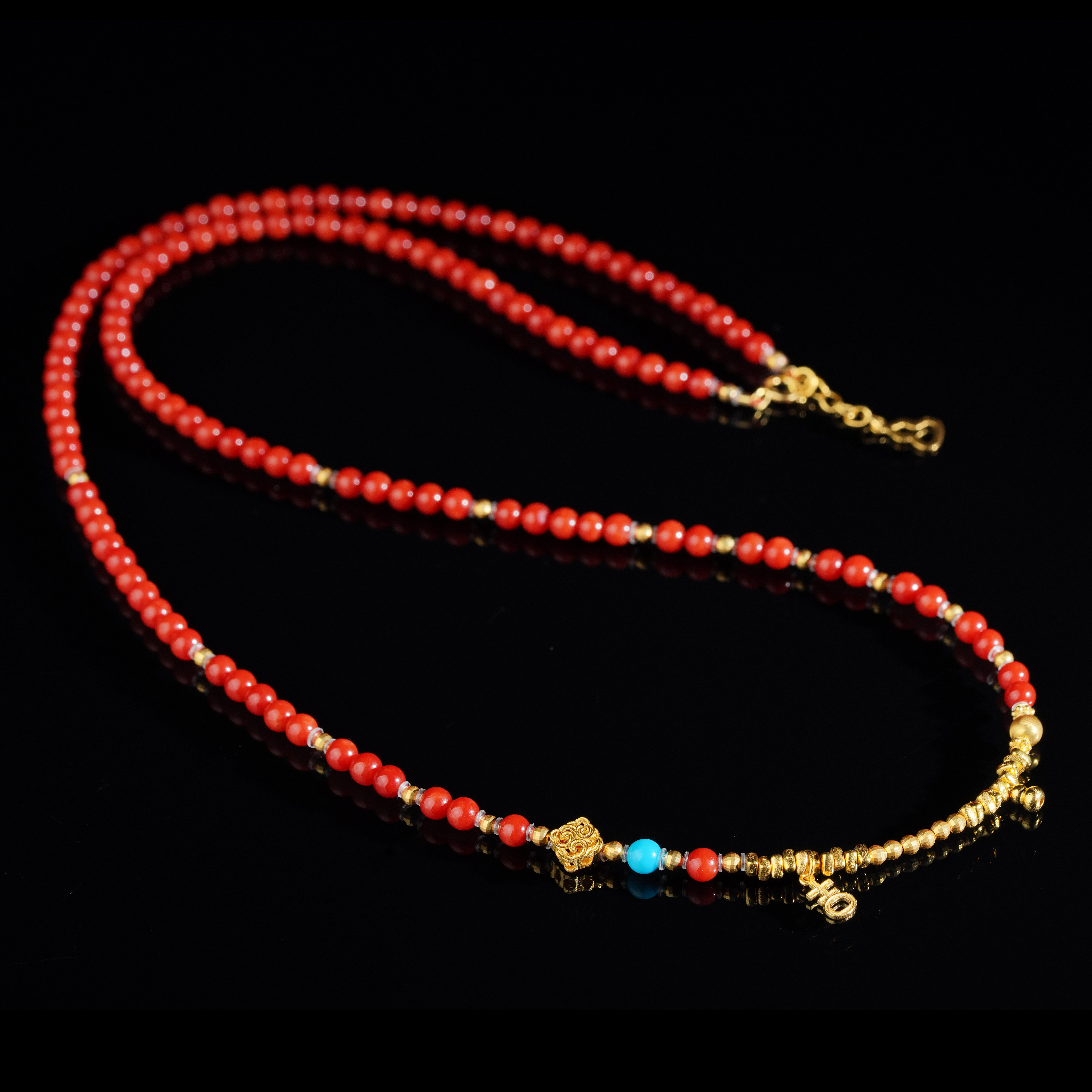 【鹿鸣】 珊瑾 | 18K金 红珊瑚圆珠项链 4mm 60cm  P168