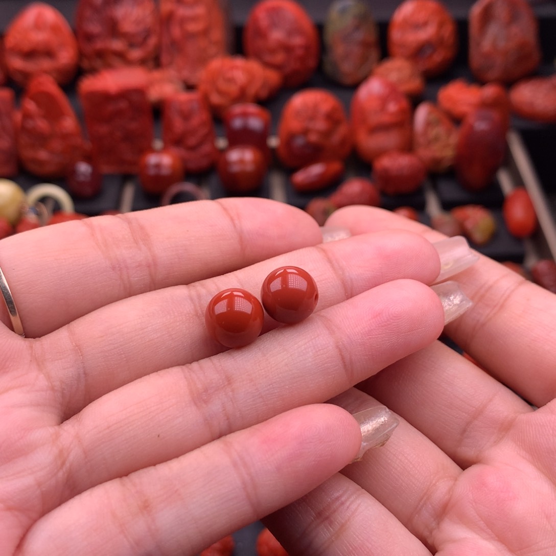 南红玛瑙南红川料圆珠对珠9.8mm未镶嵌