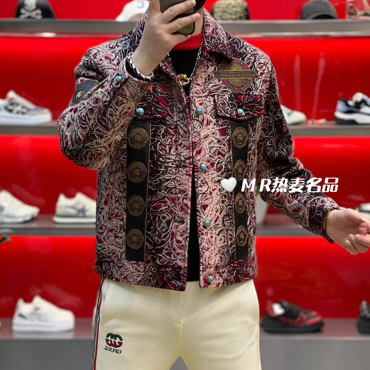 【熠星甄选】2025秋冬夹克星星刺绣拼羊皮款 男士高端翻领羽绒外套