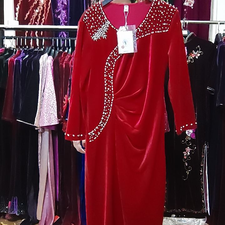 橘红（正红）v领前开叉铆钉钉珠礼服裙xl100-120斤