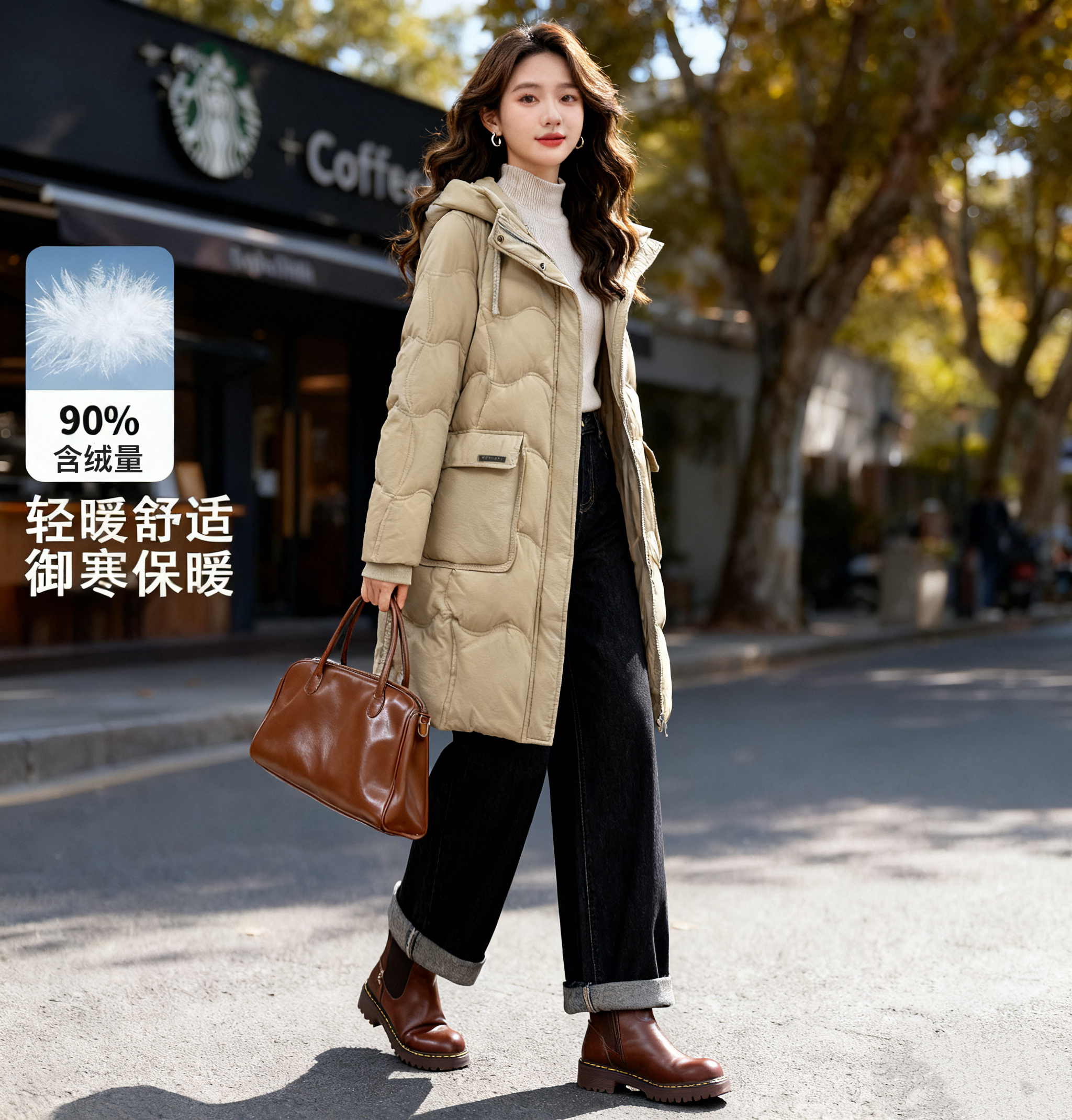 浮力清仓YR034秋冬保暖防风女式中长款显瘦连帽羽绒服