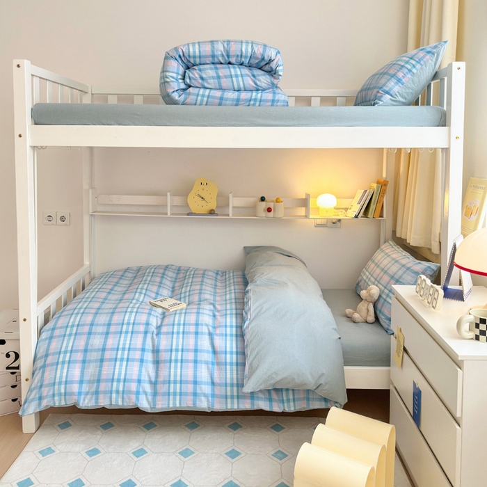 全棉纯棉色织水洗棉学生宿舍三件套四件套上下铺学床垫套保护套 