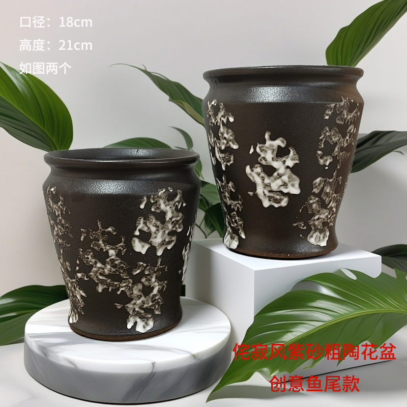 爆款创意多肉花盆侘寂风透气粗陶法师老桩绿植陶罐三角梅清仓包邮