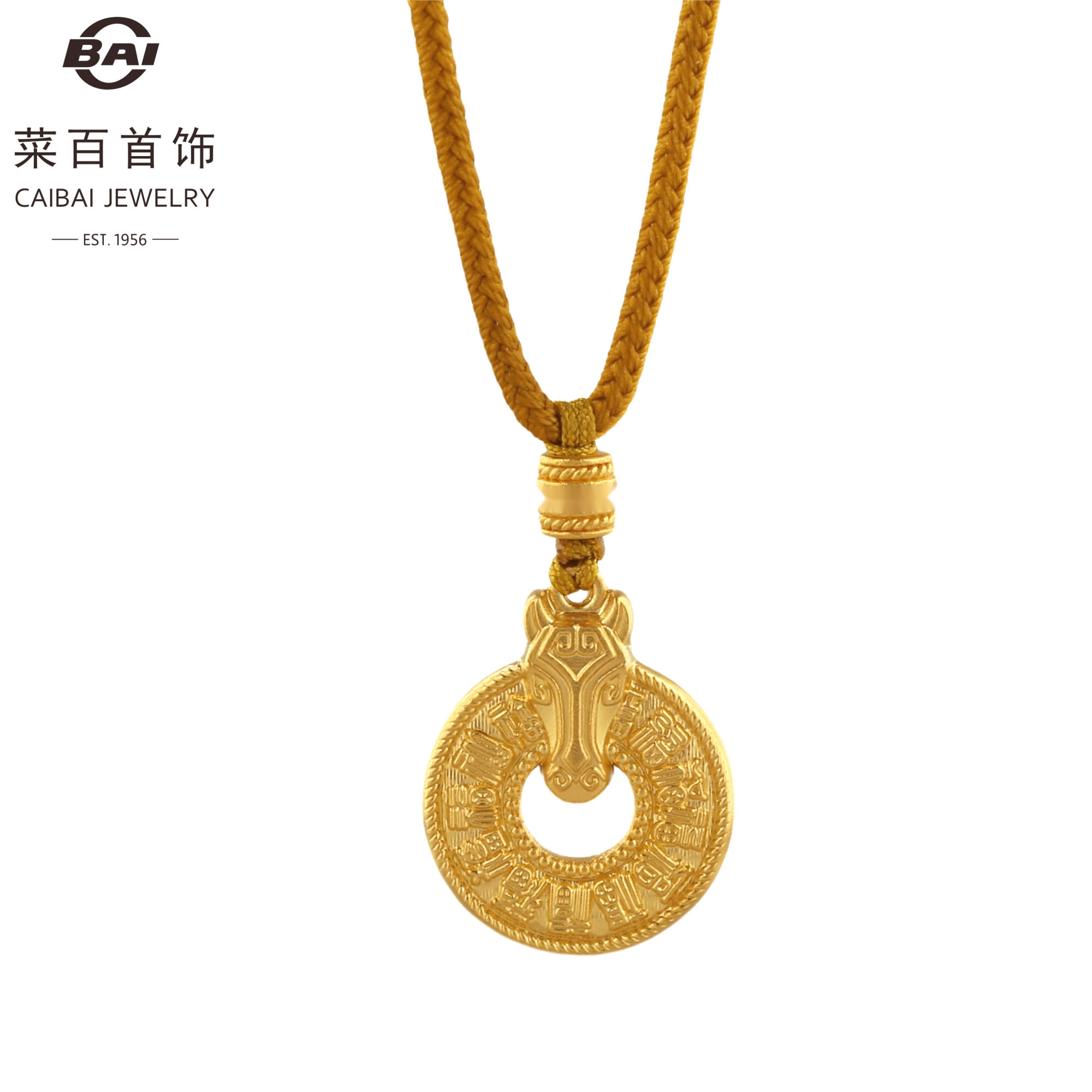 CAIBAI JEWELRY/菜百首饰足金链牌qh(古法带绳-马)
