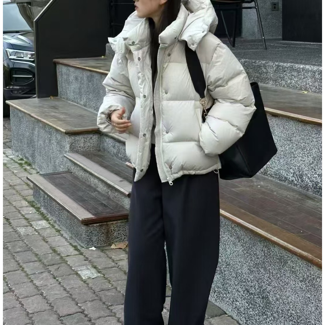 新款韩版简约纯色拉链帽时尚羽绒服24PD004-1