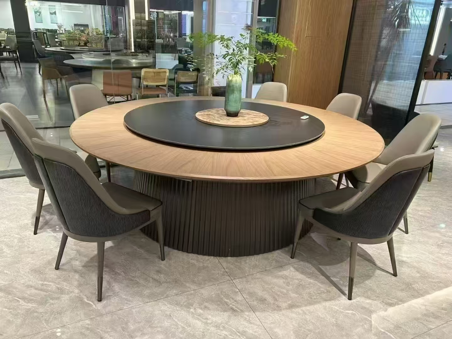 新中式岩板可旋转电动实木餐桌椅适用于酒店饭店会所宴会无锡圆桌