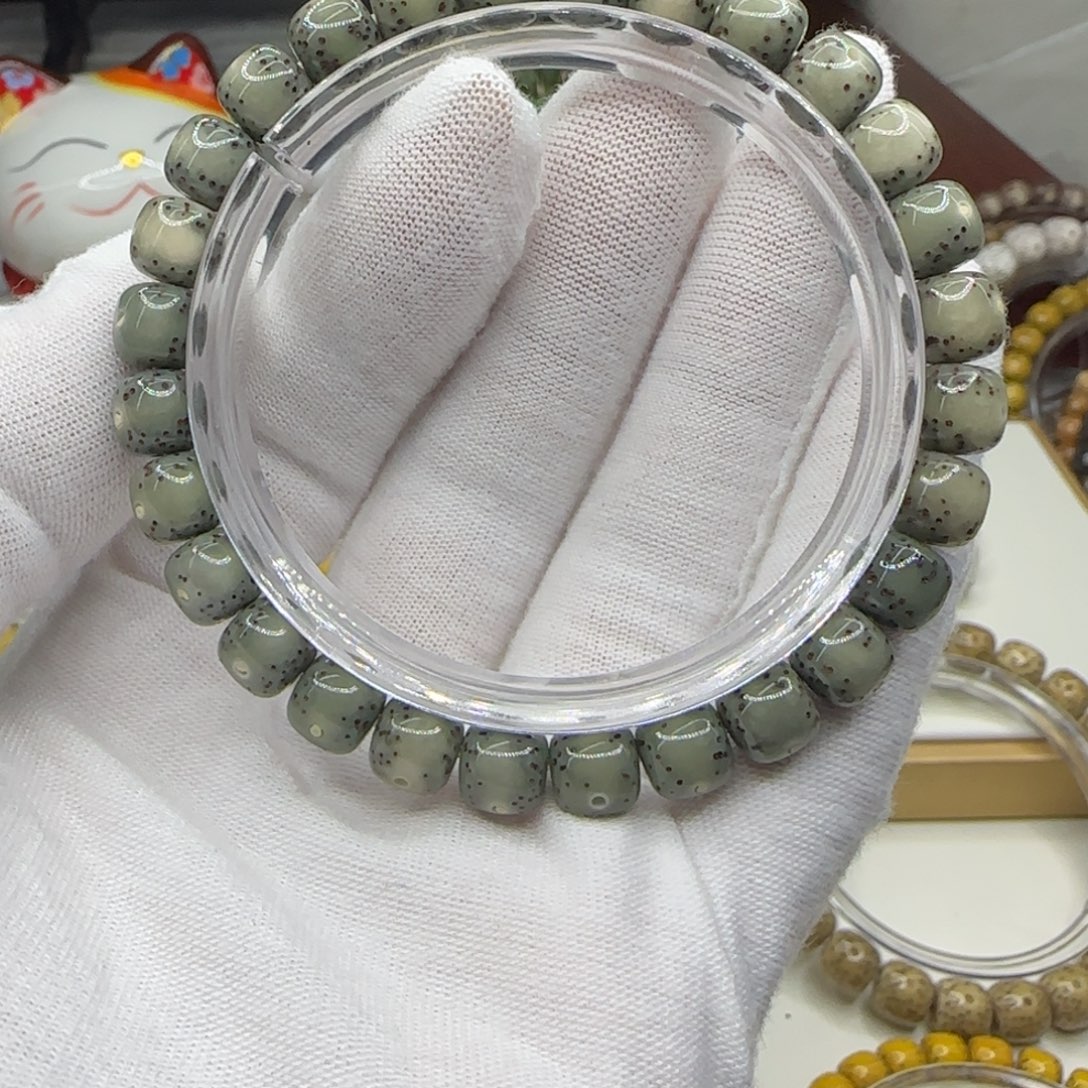 星月菩提手串绿冰通体大留白8×7一朵果a12