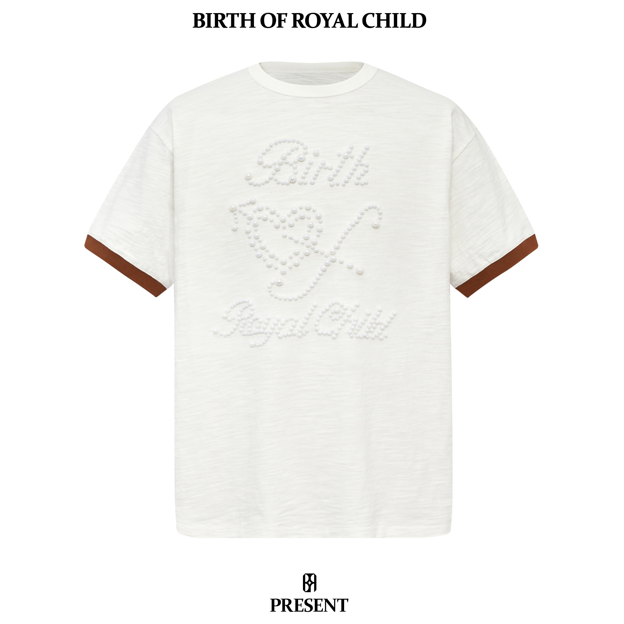 BIRTH OF ROYAL CHILD BORC拼接珍珠短袖