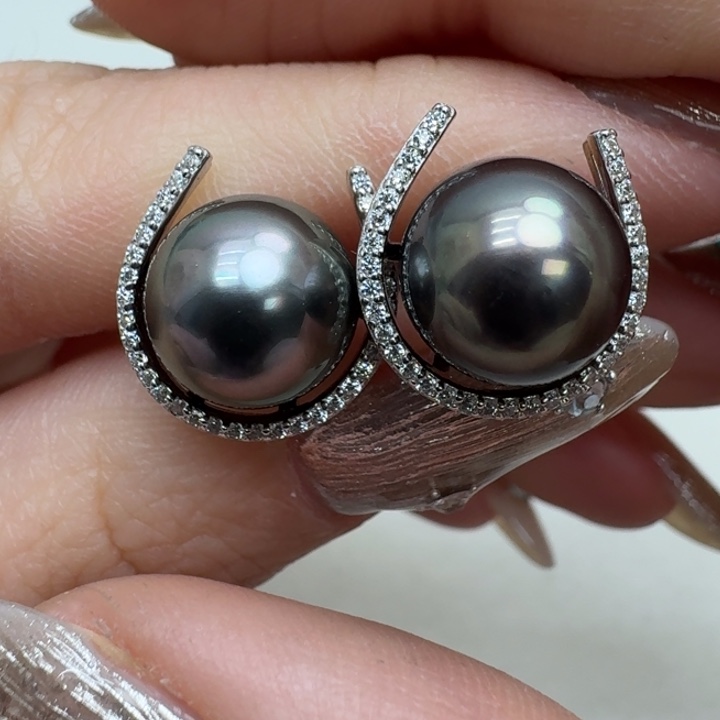 海水珍珠耳饰银S925镶嵌